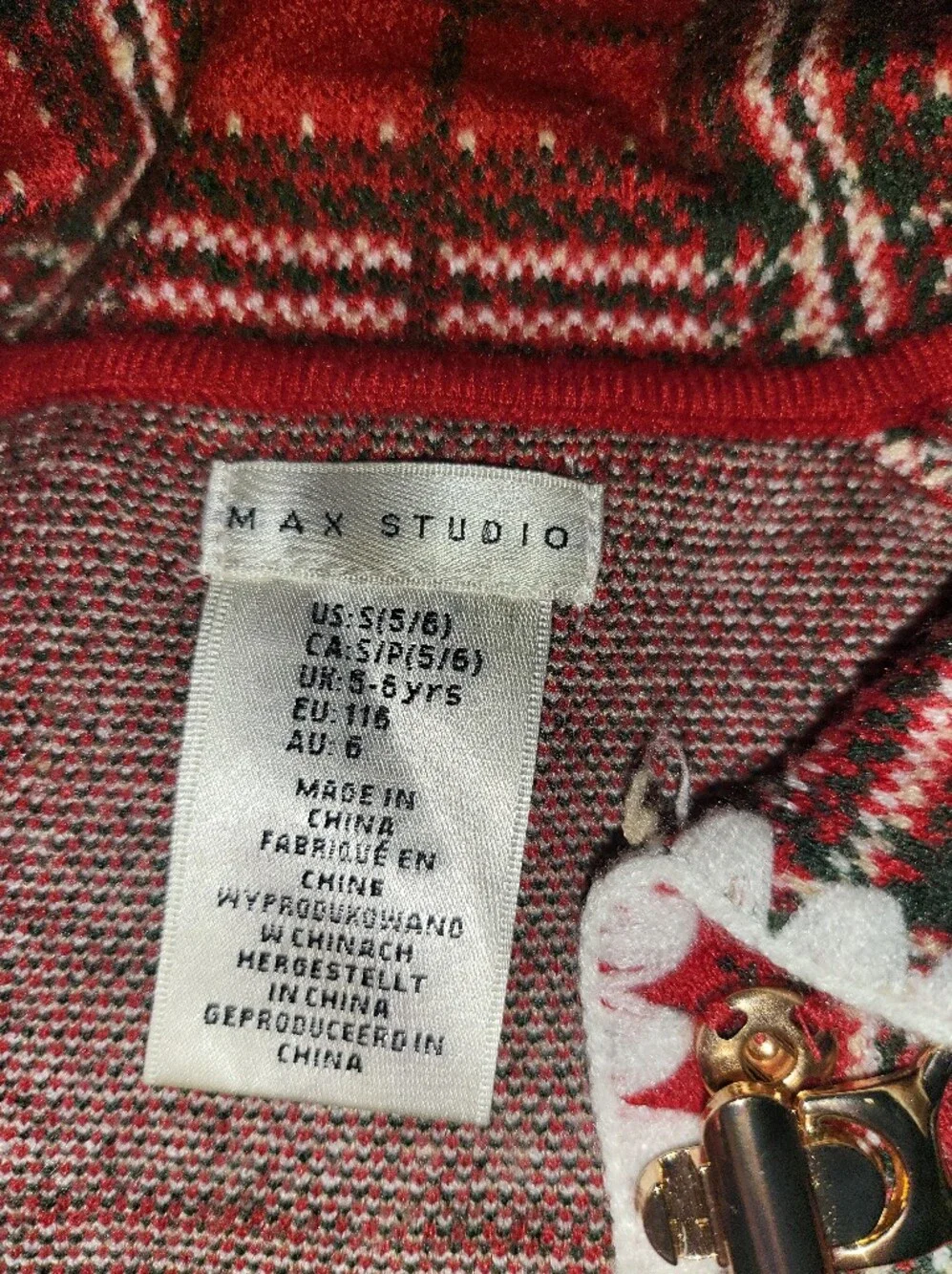 Max Studio Red Plaid Knit Skirt and Jacket Set with White Trim With Bow